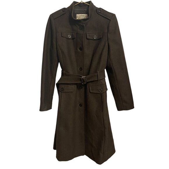 Banana Republic Olive Green Belted Wool Button-Down Coat Size Large - Picture 1 of 9